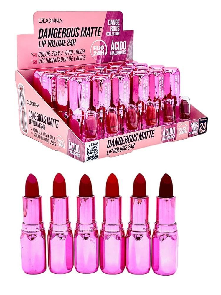 Lipstick Dangerous Matte 24 unidades 12184A para maquillaje