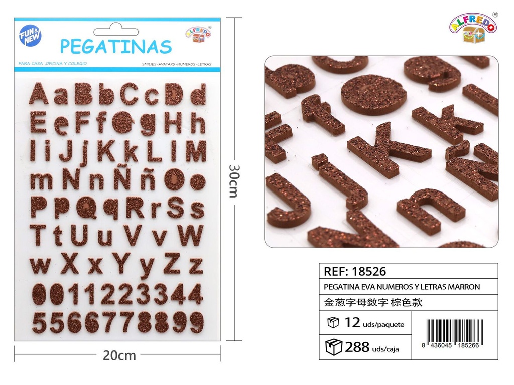 Pegatinas EVA números y letras 20x30cm marrón para manualidades