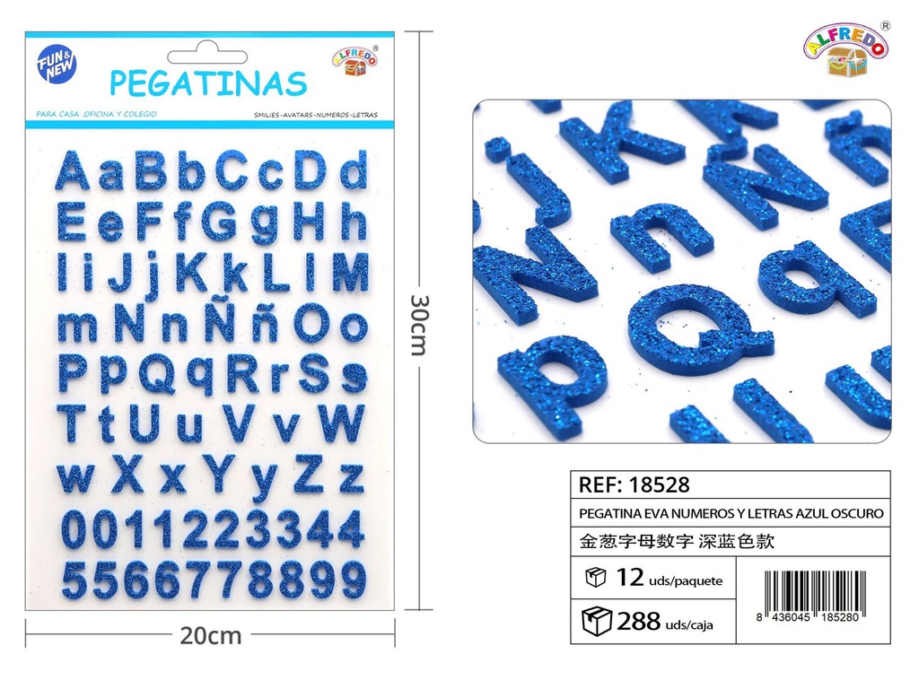 Pegatinas EVA números y letras 20x30cm azul oscuro para manualidades