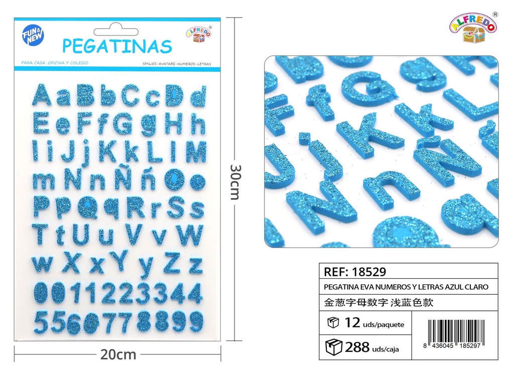 Pegatinas EVA de números y letras 20x30cm azul claro