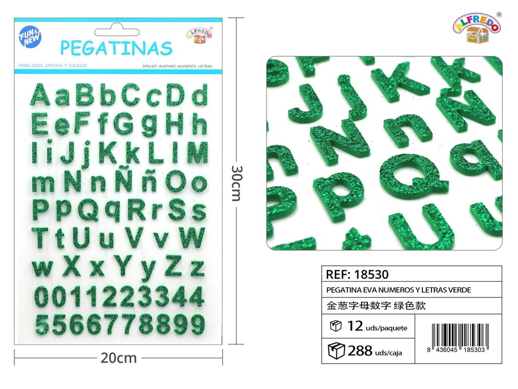 Pegatina EVA números y letras 20x30cm verde para manualidades y decoración