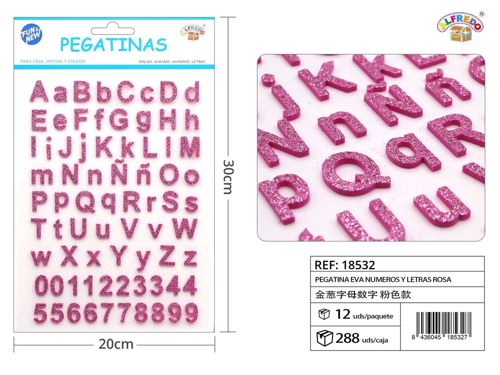 Pegatina EVA números y letras 20x30cm rosa