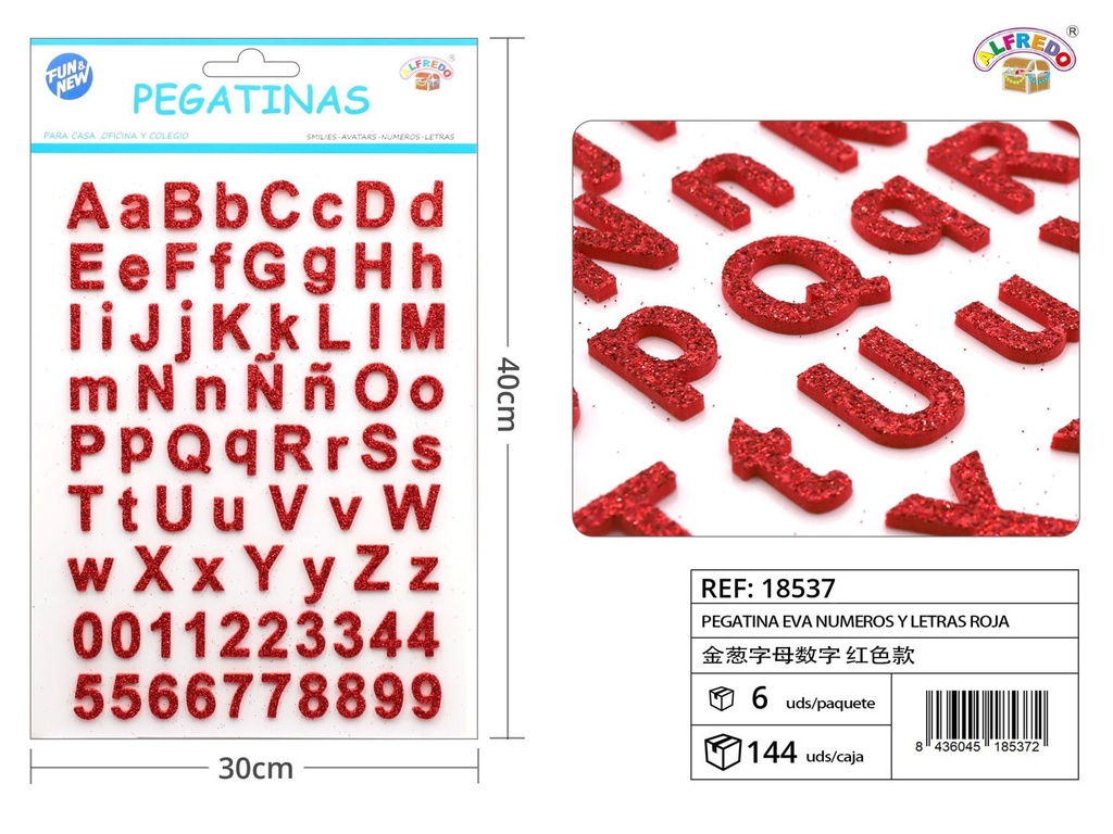 Pegatinas EVA números y letras 30x40cm rojo para manualidades