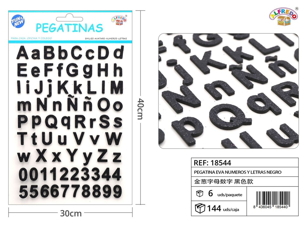 Pegatina EVA de números y letras 30x40cm negro para artesanías y manualidades