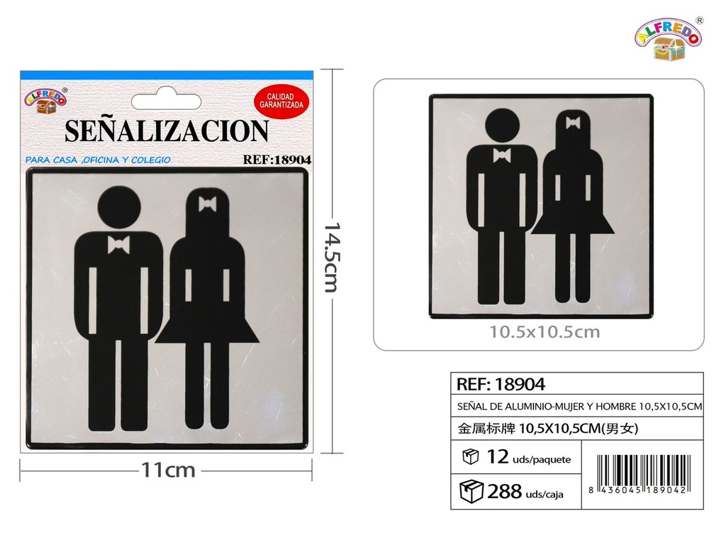 Señal de aluminio para baño 10.5x10.5cm