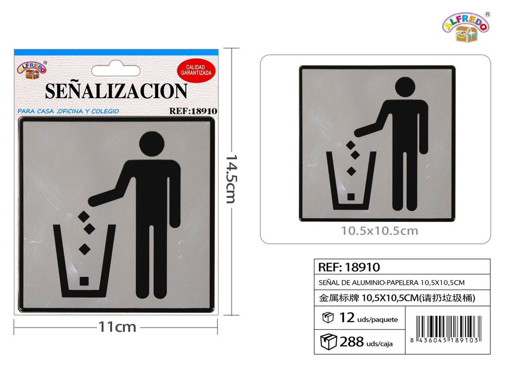 Señal de aluminio para papelera 10.5x10.5cm para identificación