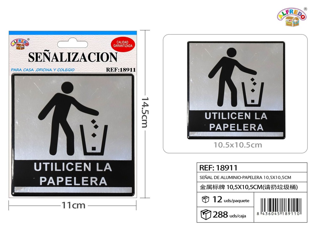 Señal de Aluminio-Papelera 10.5X10.5CM - Placa metálica decorativa
