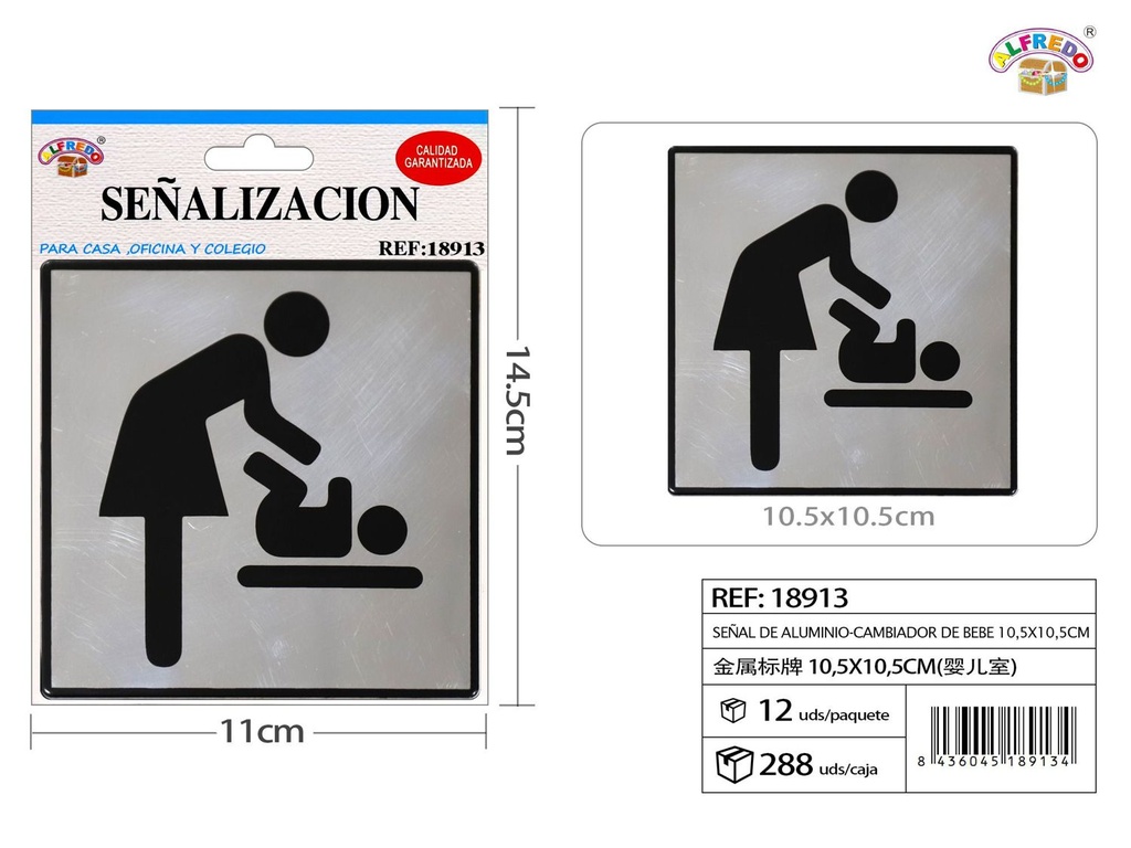 Señal de aluminio cambiador de bebé 10.5x10.5cm para baño