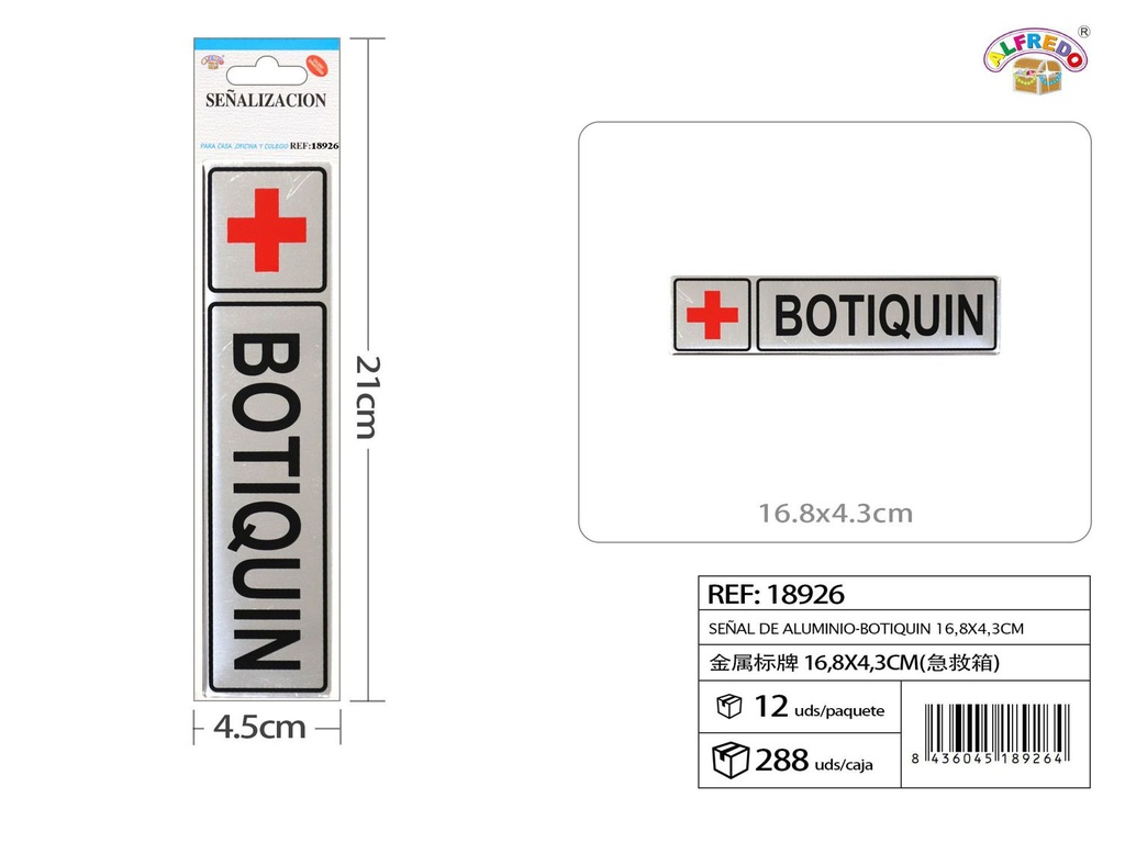 Señal de aluminio "Botiquín" 16.8x4.3cm