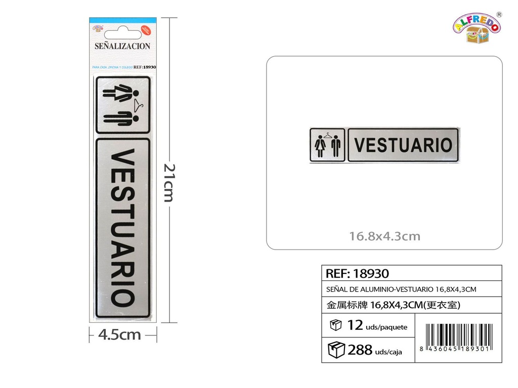 Señal de aluminio vestuario 16.8x4.3cm