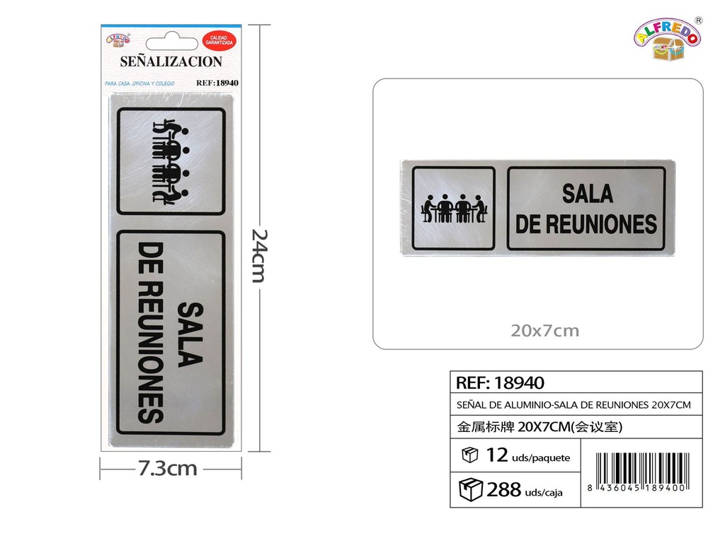 Señal de aluminio "Sala de Reuniones" 20x7cm