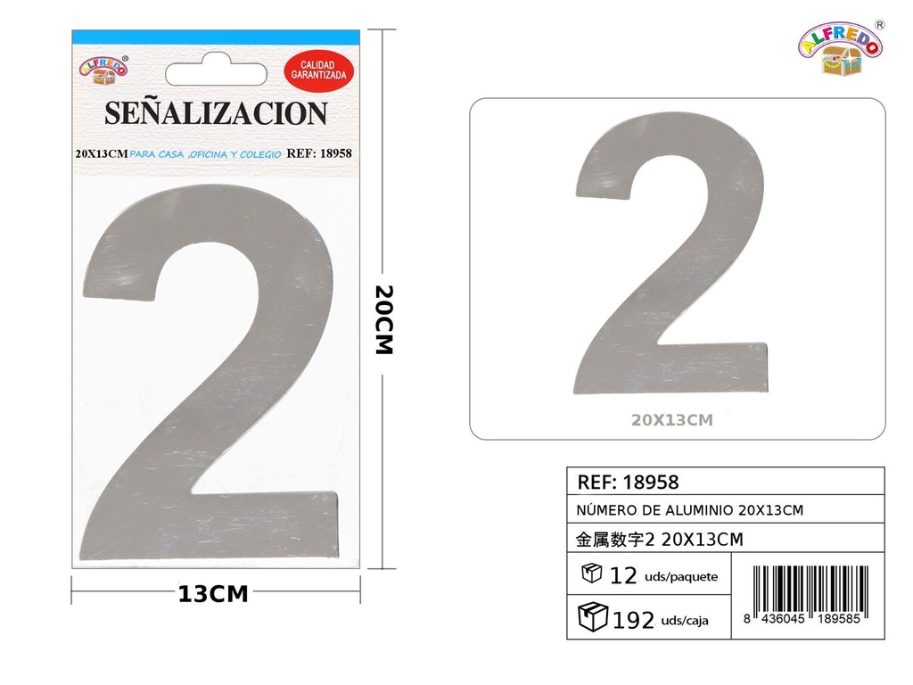 Señal de aluminio número 2 20x13cm - Señalización