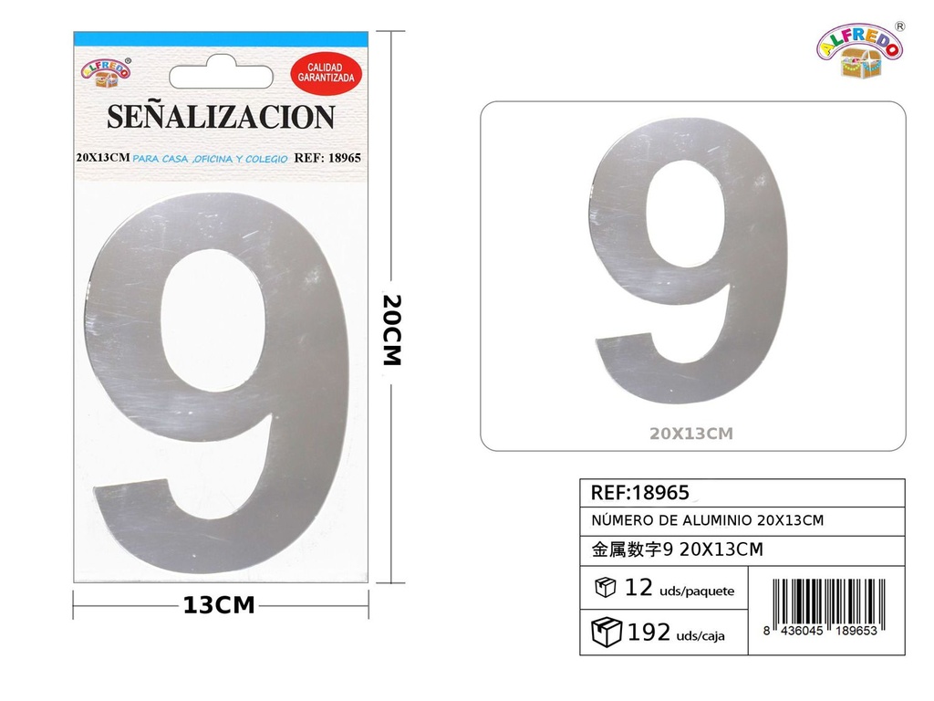 Señal de aluminio número 9 20x13cm - Señalización