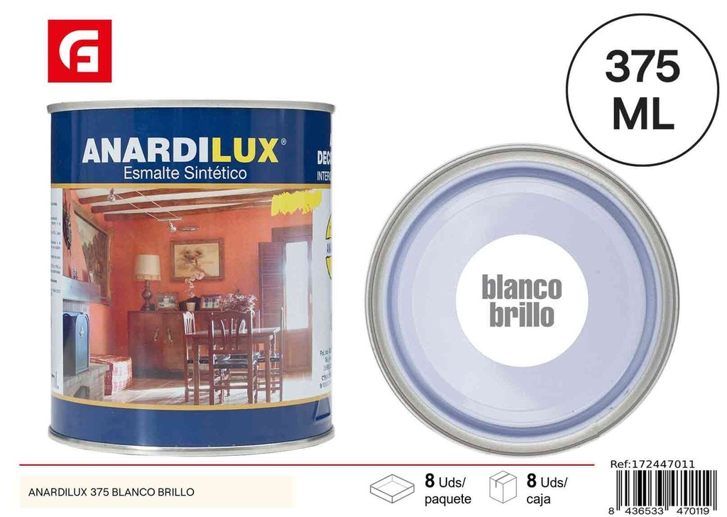 Pintura esmalte acrílico ANARDILUX 375 blanco brillo para ferretería