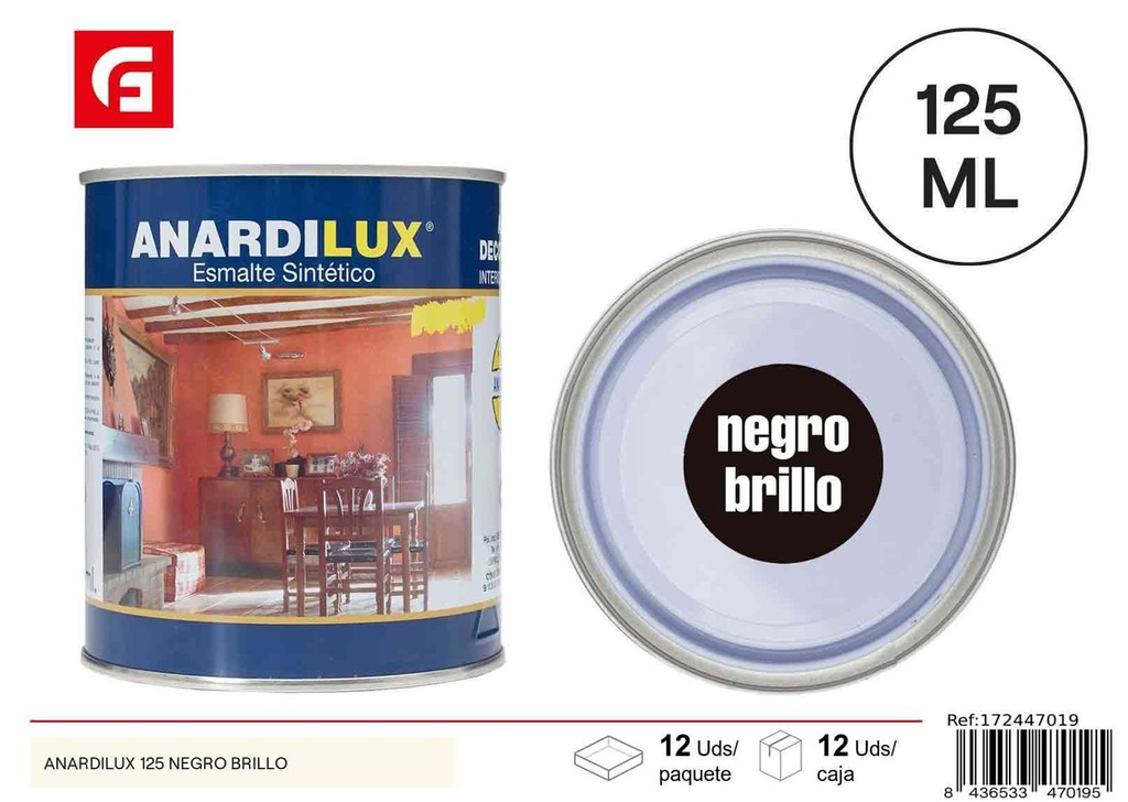 Pintura sintética negra 125ml ANARDILUX 125 brillante - Productos de pintura