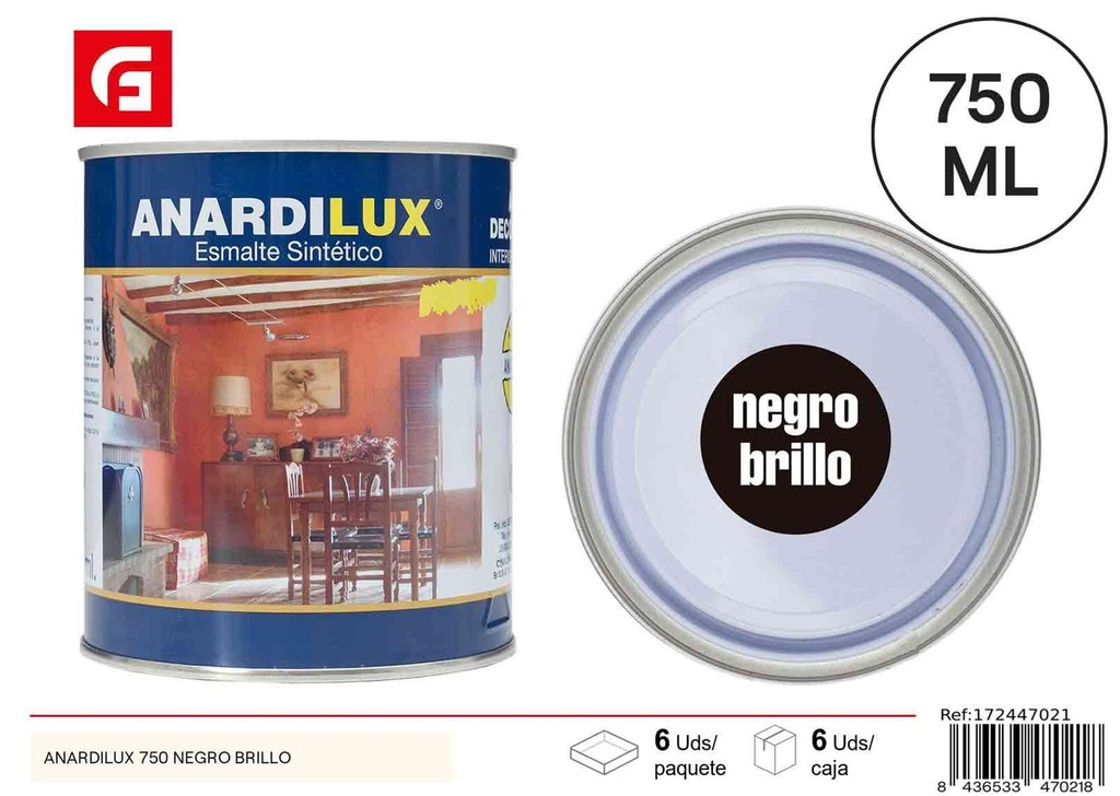 Pintura acrílica Anardilux 750ml negro brillo