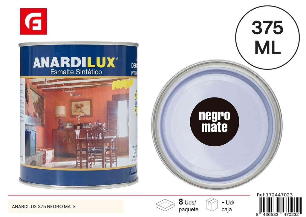 Pintura acrílica negra mate 375ml - Pinturas de ferretería