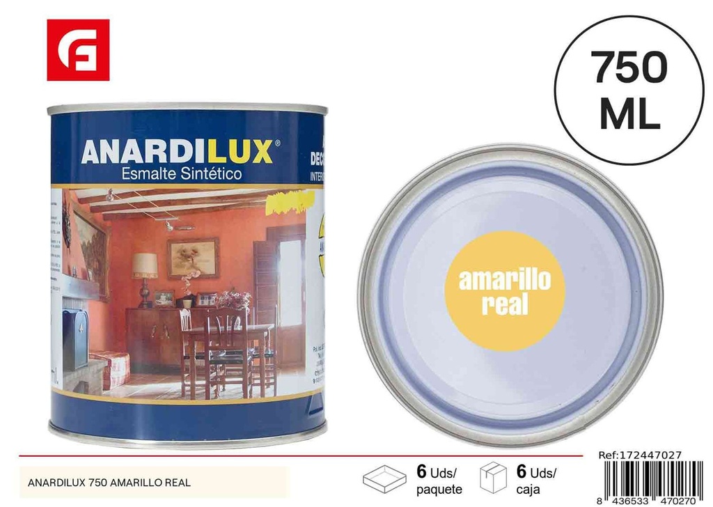 Pintura Anardilux 750ml amarillo real para interiores y exteriores