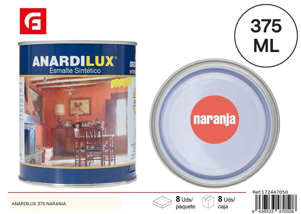 Pintura acrílica naranja 375ml - Pinturas de ferretería