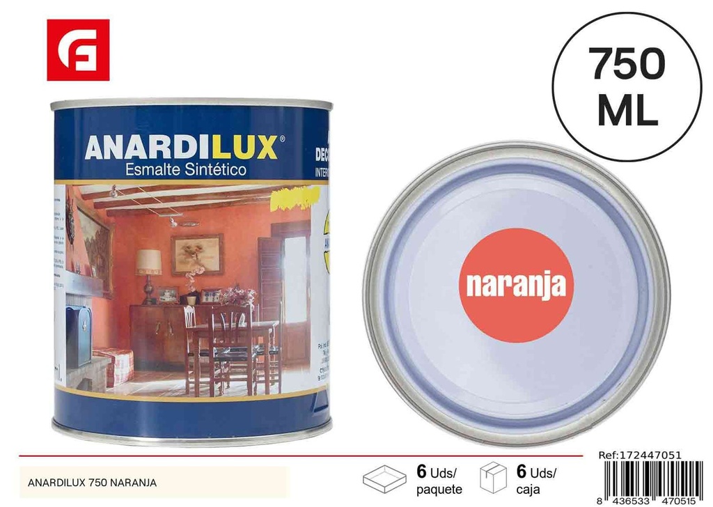 Pintura acrílica Anardilux 750ml color naranja para ferretería