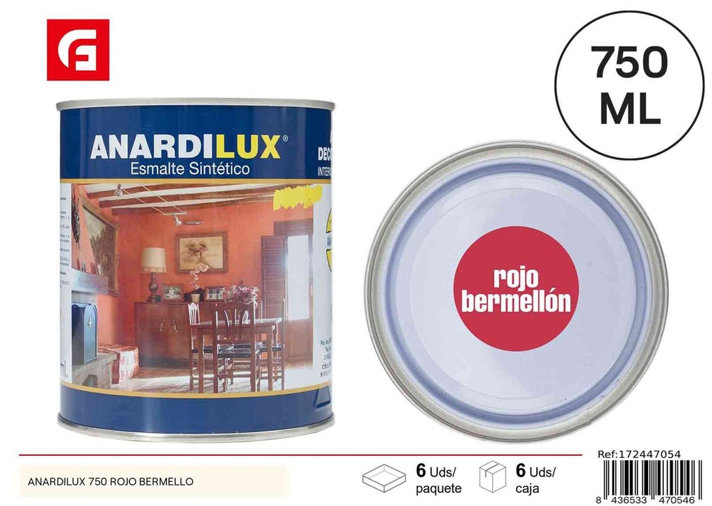 Pintura Anardilux 750 rojo bermellón para decoración y bricolaje