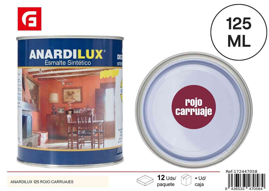 Pintura esmalte acrílico rojo carruajes Anardilux 125 para manualidades