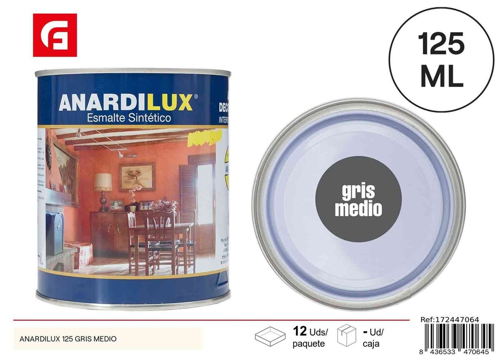 Pintura sintética gris medio 125ml ANARDILUX 125 - Productos de pintura
