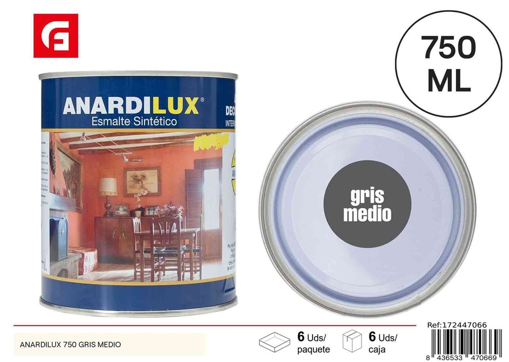 Pintura Anardilux 750ml gris medio para interiores y exteriores