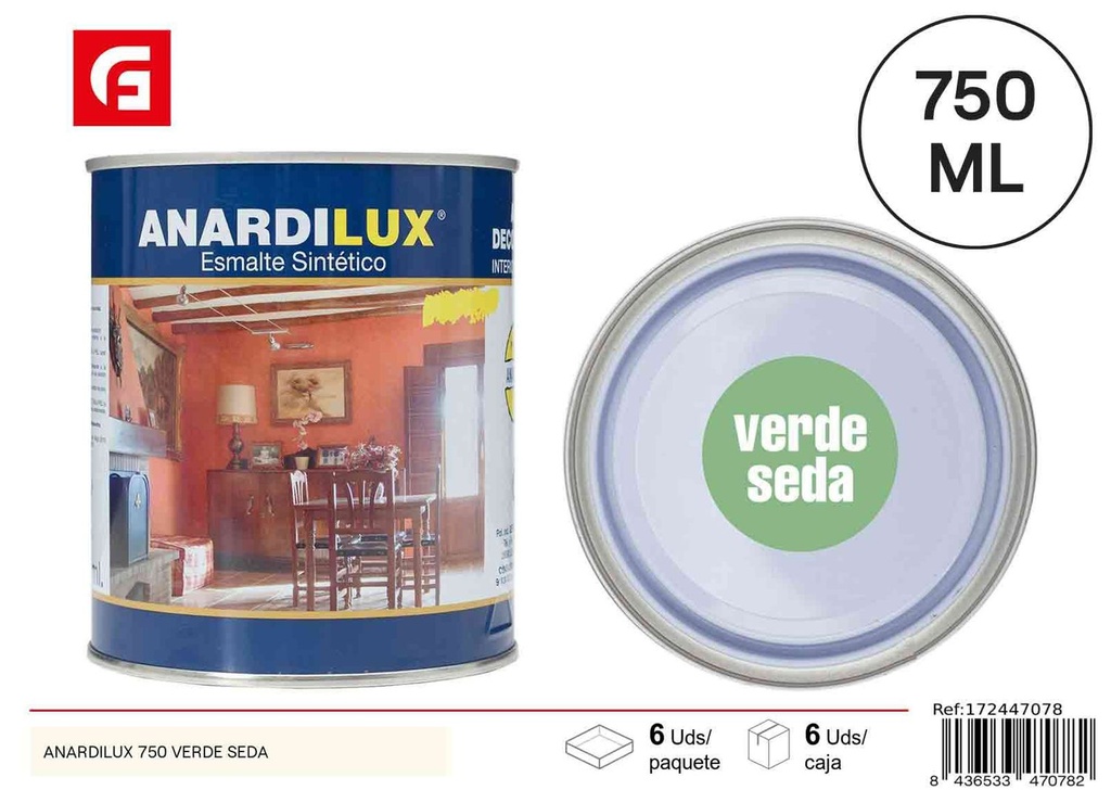 Pintura esmalte acrílico verde seda Anardilux 750ml para proyectos de bricolaje