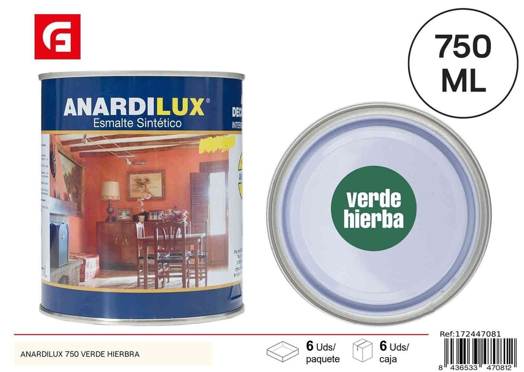 Pintura esmalte acrílico verde hierba Anardilux 750ml