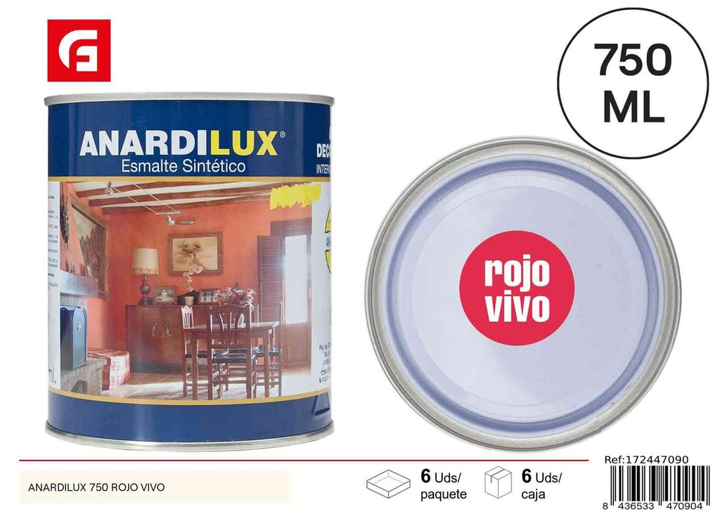 Pintura Anardilux 750ml rojo vivo para decoración y bricolaje