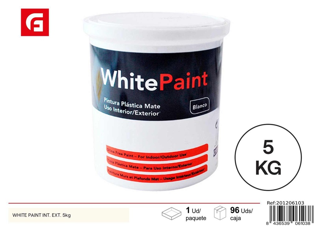 Pintura blanca interior y exterior 5kg para paredes