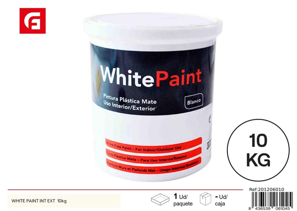 Pintura blanca interior/exterior 10kg para paredes