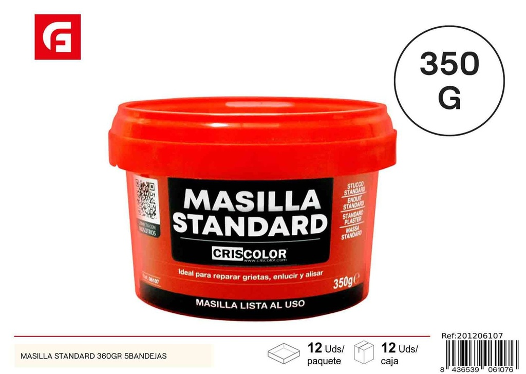 Masilla estándar 360gr en bandejas para reparación