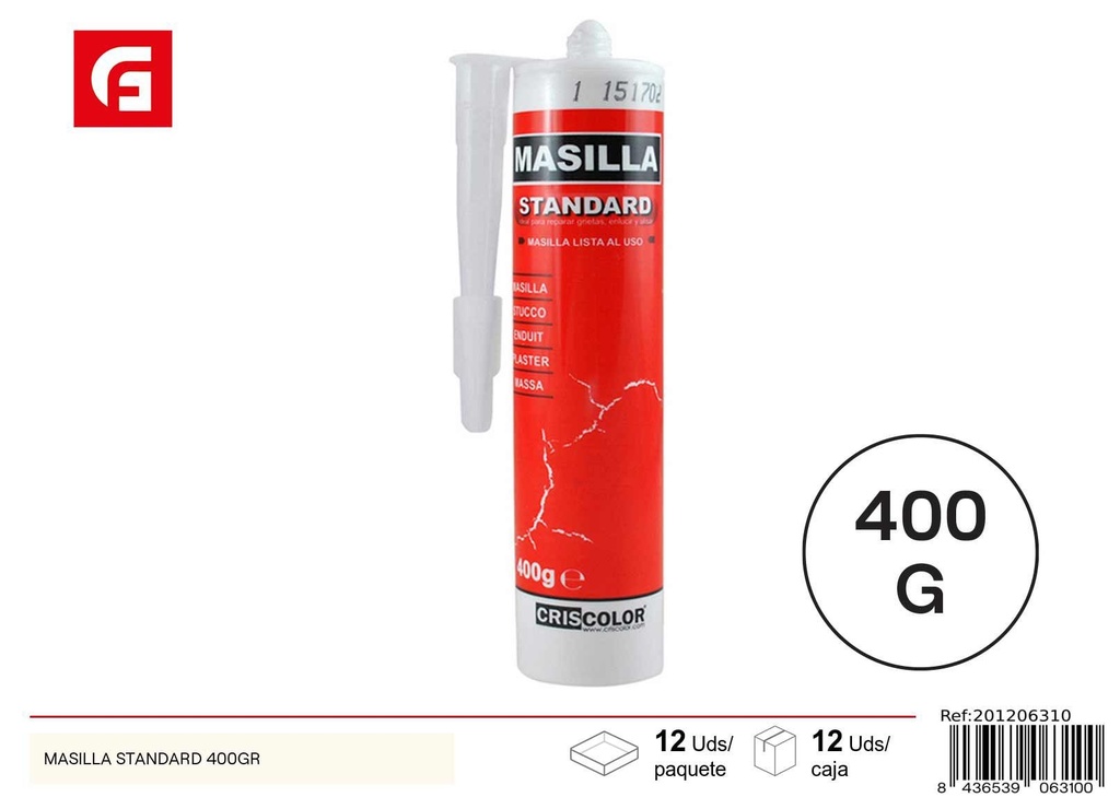 Masilla estándar Crisolor 400g para reparaciones y remodelaciones