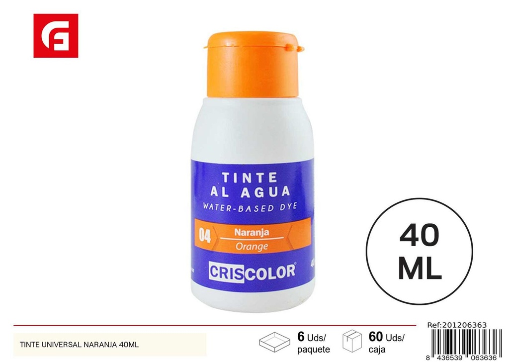 Tinte universal naranja 40ml para teñir madera y textiles