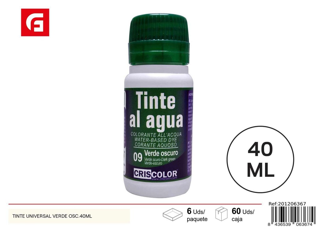 Tinte universal verde oscuro 40ml para pintura y bricolaje