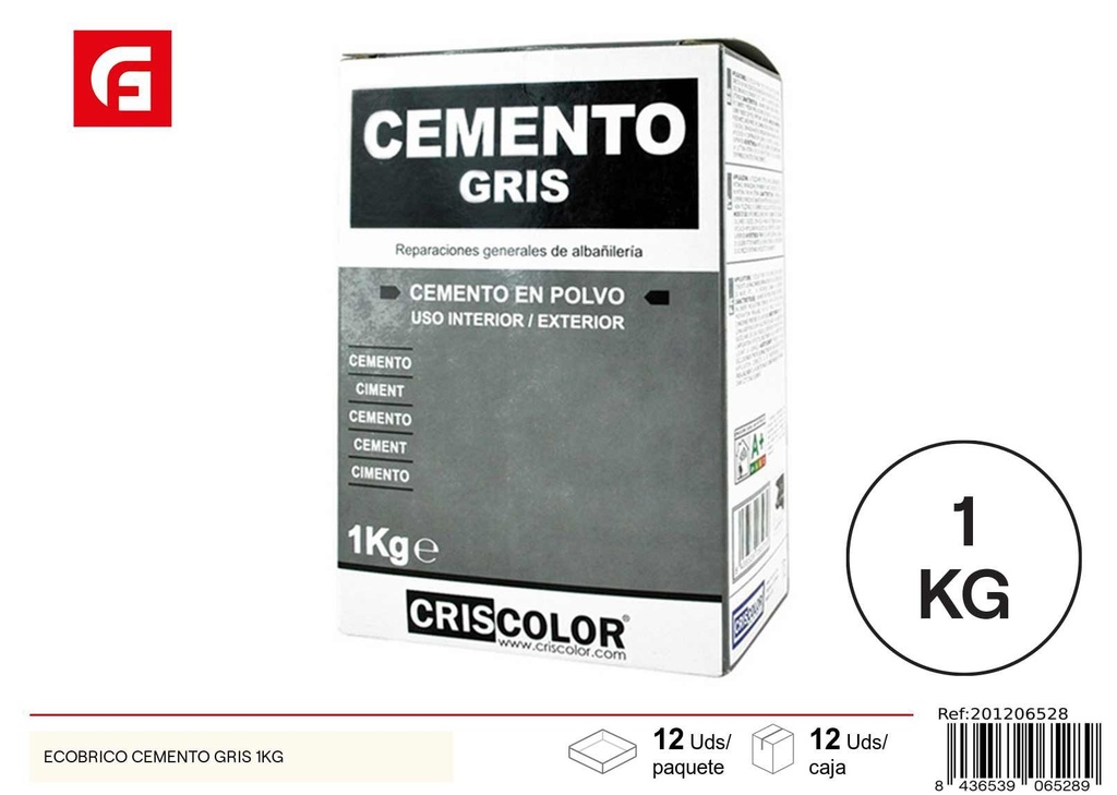 Cemento gris Criscorlor 1kg para construcción y reformas