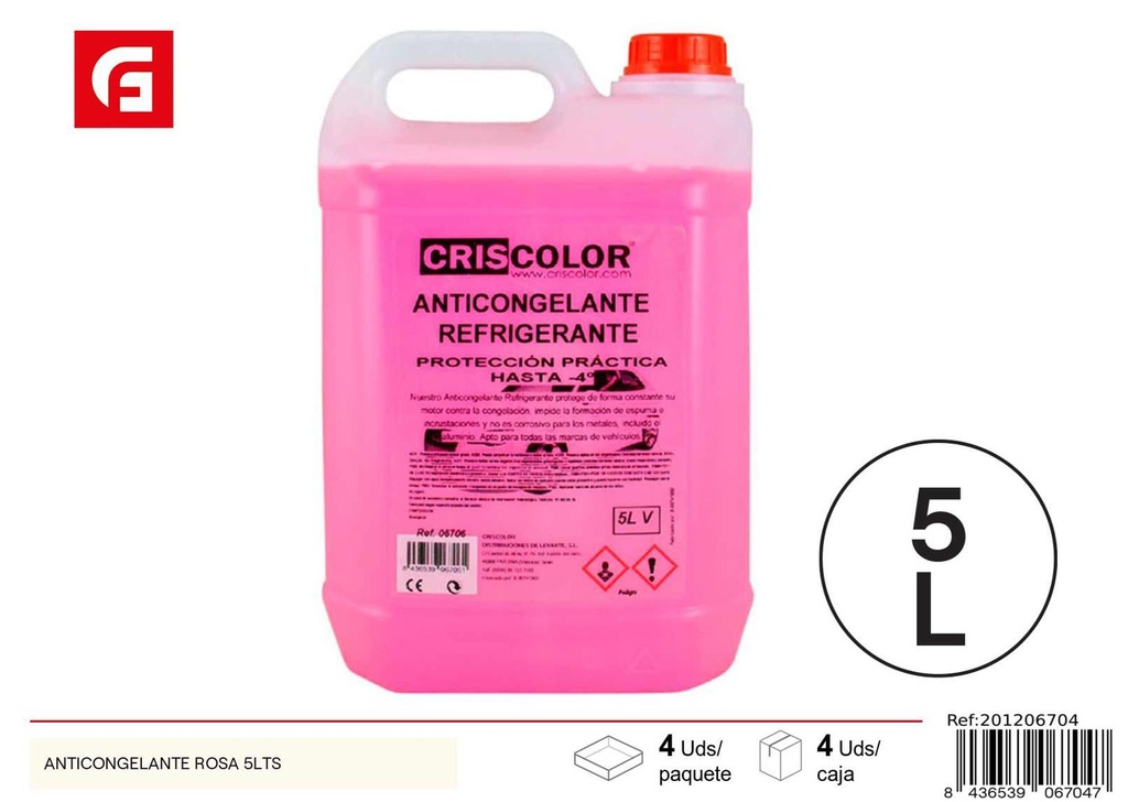 Anticongelante rosa 5lts para automóviles