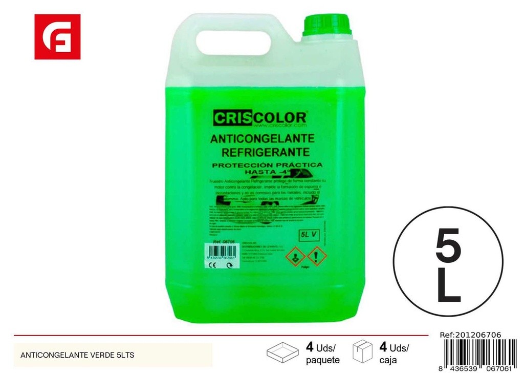 Anticongelante verde 5L para mantenimiento de automóviles