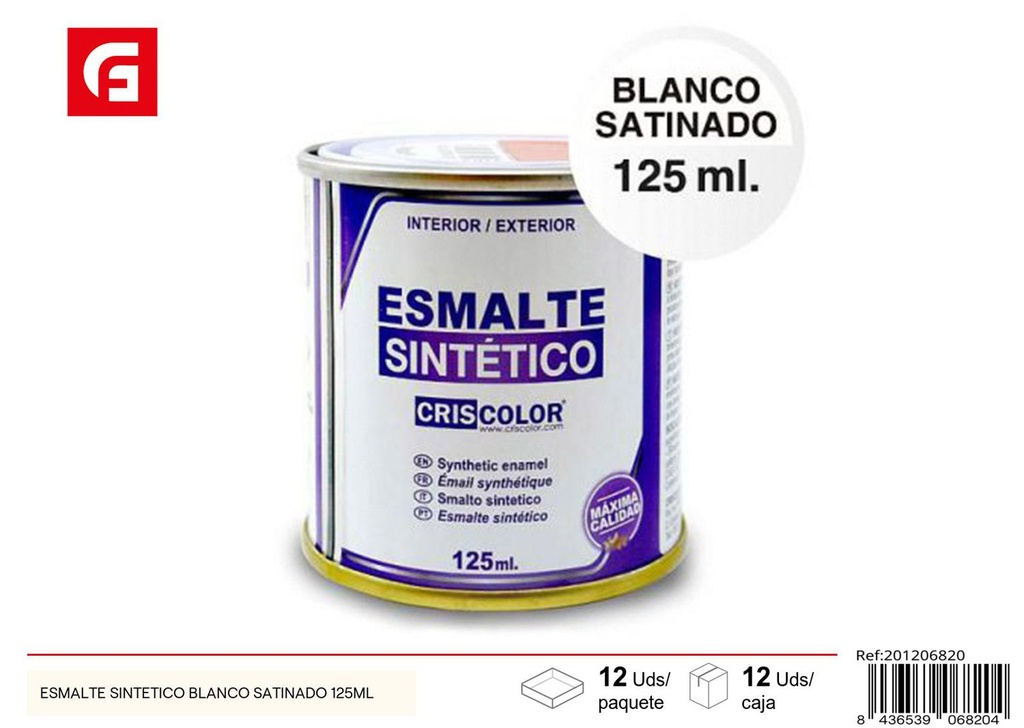 Esmalte sintético blanco satinado 125ml para pintura