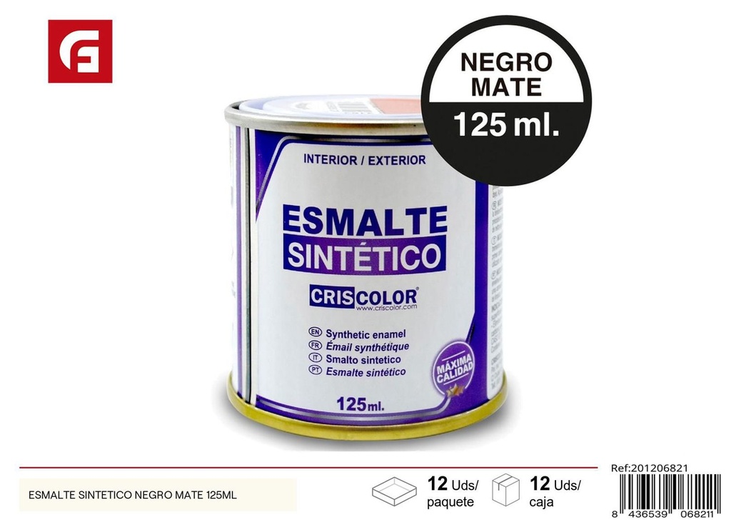 Esmalte sintético negro mate 125ml para superficies