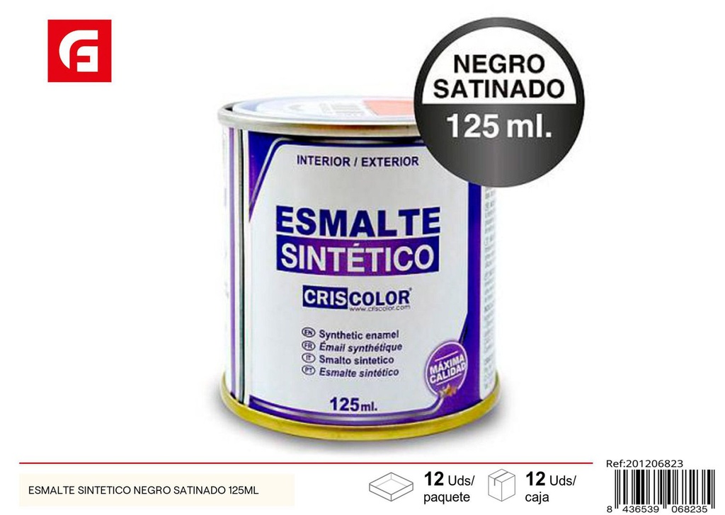 Esmalte sintético negro satinado 125ml para pintura y decoración