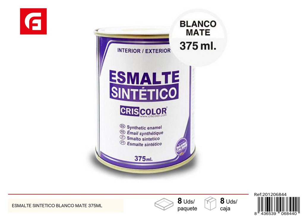 Esmalte sintético blanco mate 375ml para pintura