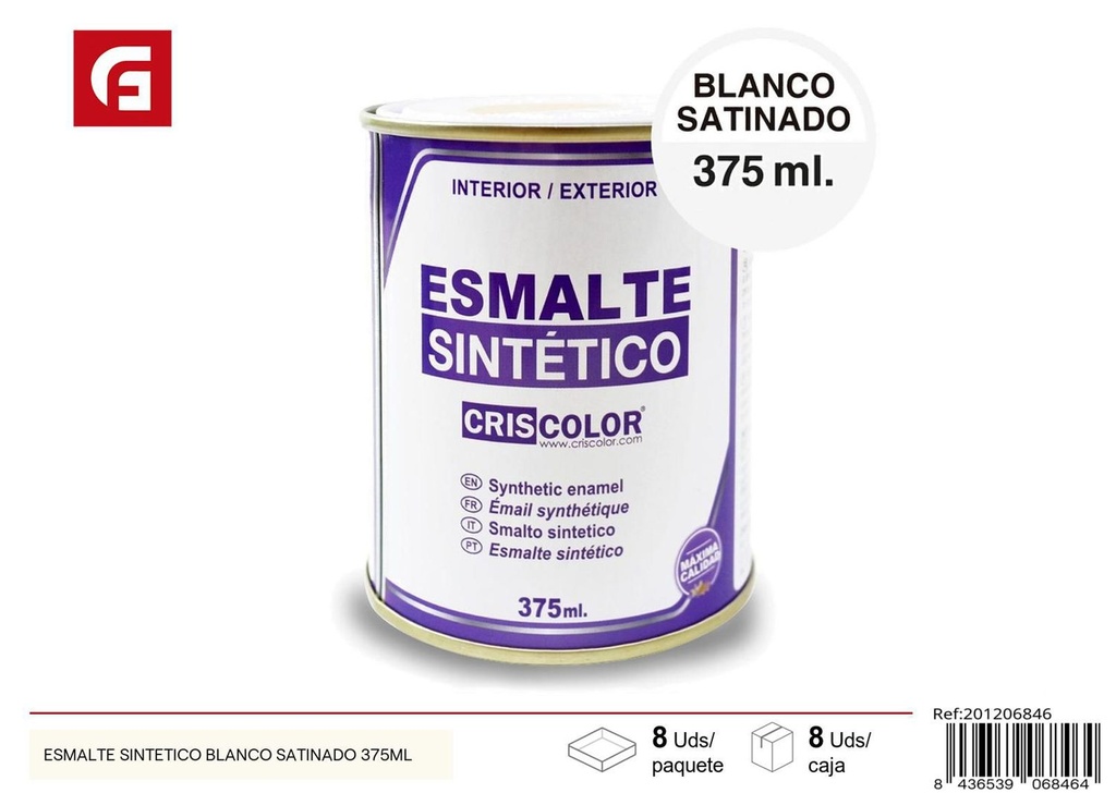 Esmalte sintético blanco satinado 375ml para pintura y acabados