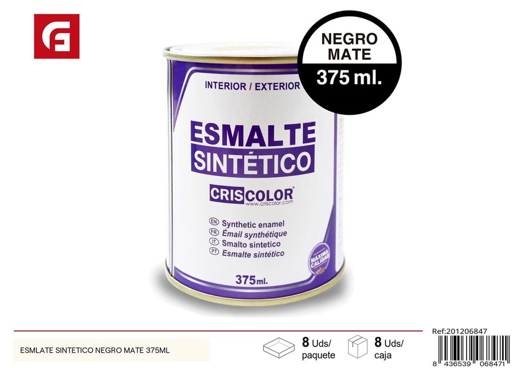 Esmalte sintético negro mate 375ml para pintura