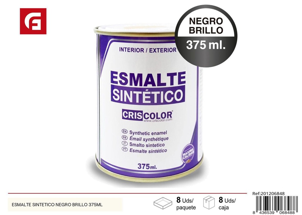 Esmalte sintético negro brillo 375ml para superficies de madera