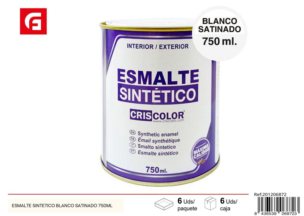 Esmalte sintético blanco satinado 750ml para pintura