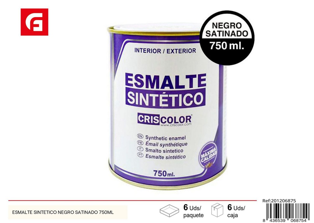 Esmalte sintético negro satinado 750ml para pintar