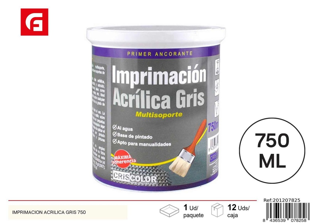 Imprimación acrílica gris 750ml para superficies